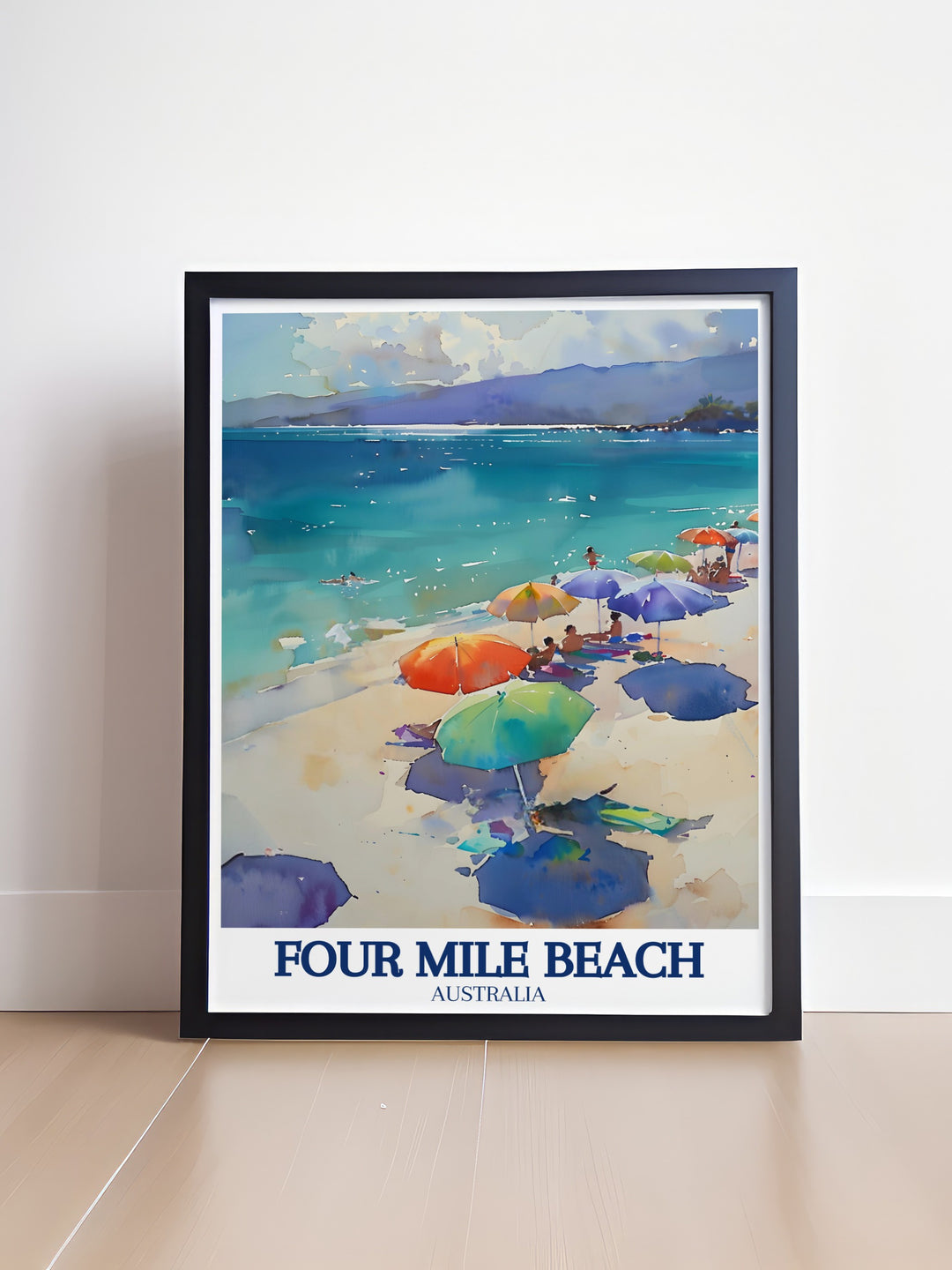 This Four Mile Beach poster print beautifully captures the iconic Australian coastline, with its golden sands meeting the turquoise waters of the Coral Sea. Ideal for beach lovers and those who admire coastal scenery, this artwork adds a tranquil vibe to any living space.