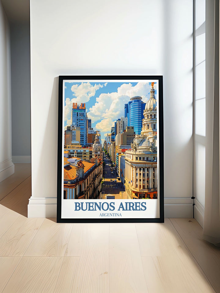 Eye catching Buenos Aires artwork featuring the Plaza de Mayo and the iconic Metropolitan Cathedral, perfect for personalizing your space with Argentinas cultural charm.