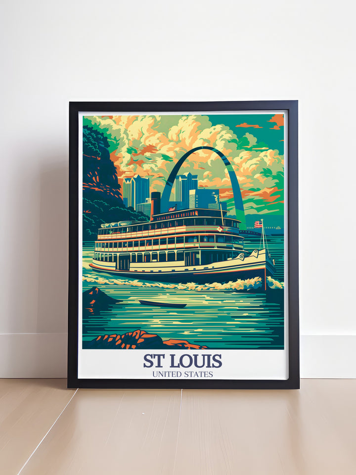 Vibrant St Louis artwork featuring Mississippi River and Gateway Arch ideal for home and office wall decor sophisticated print that brings the iconic landmarks of Missouri to life perfect gifts for those who love travel art and city prints