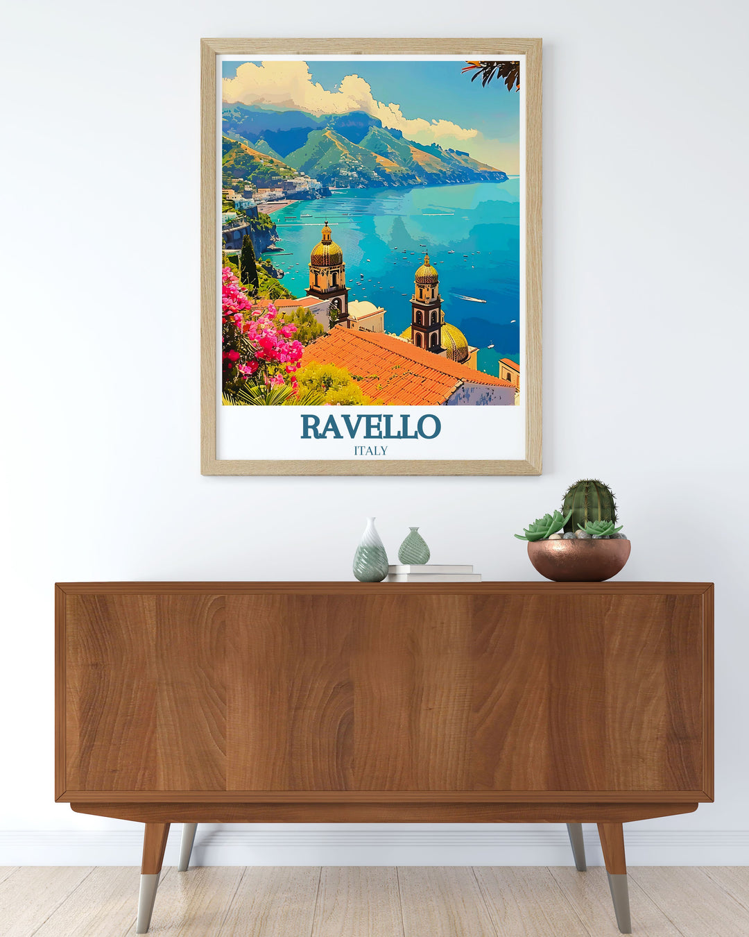 Amalfi coast modern prints highlighting the charm of Villa Rufolo and its surroundings. These framed prints are perfect for adding a touch of Italian living art to your home decor, creating a captivating and stylish focal point