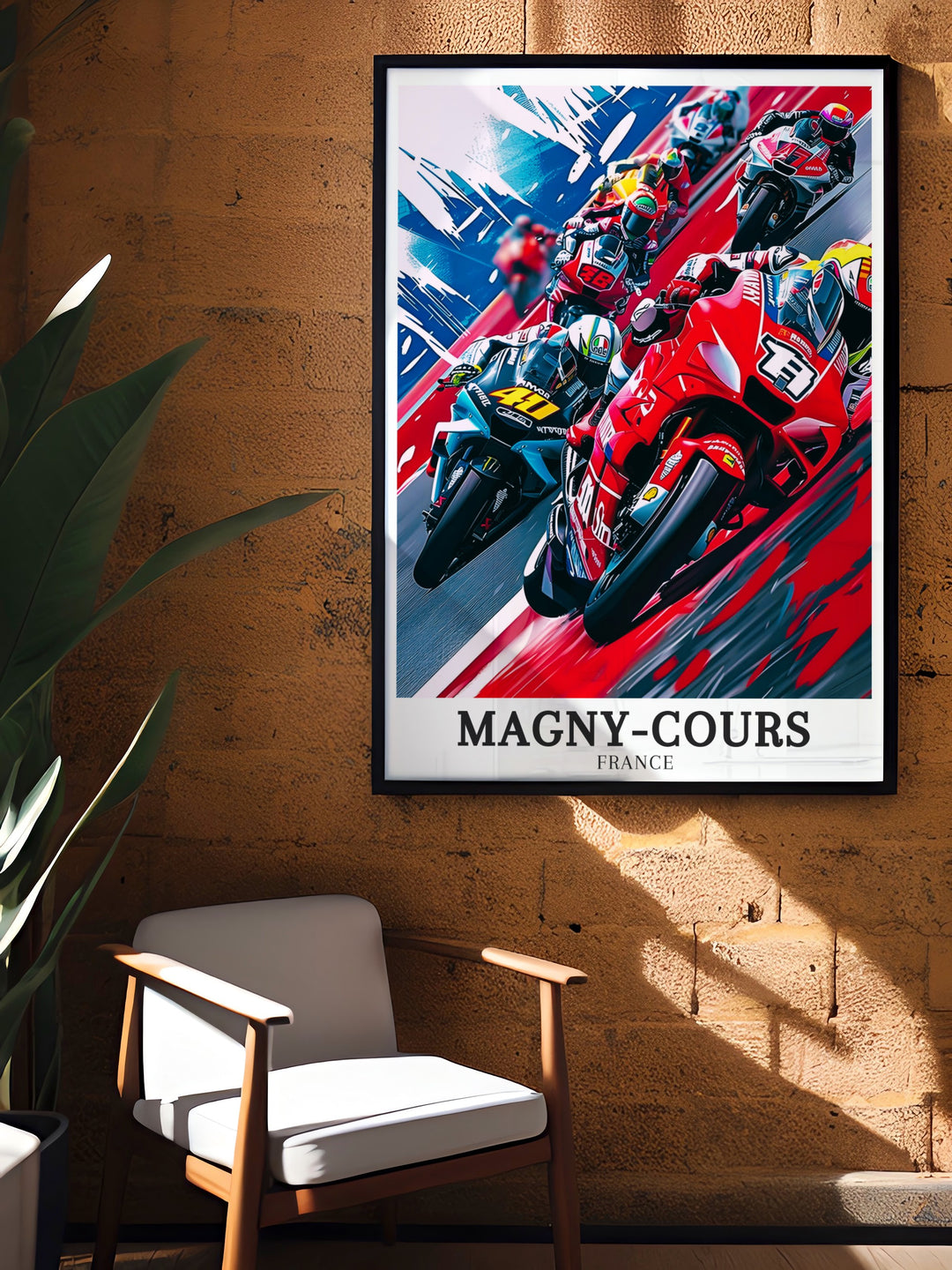 Celebrate the dynamic energy of motorsport with this travel poster featuring the Circuit de Nevers Magny Cours and the GP De France. Perfect for fans of speed and racing history, this artwork captures the essence of French motorsport.