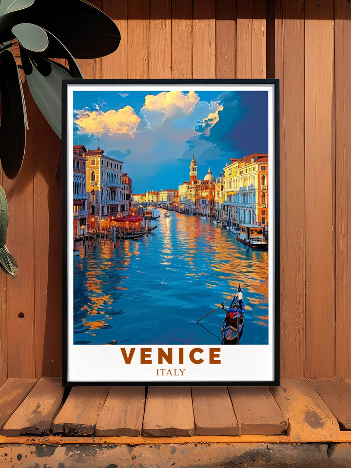 Venice travel poster highlighting the Grand Canal and detailed city scenes perfect for adding a cultural touch to your home or office decor