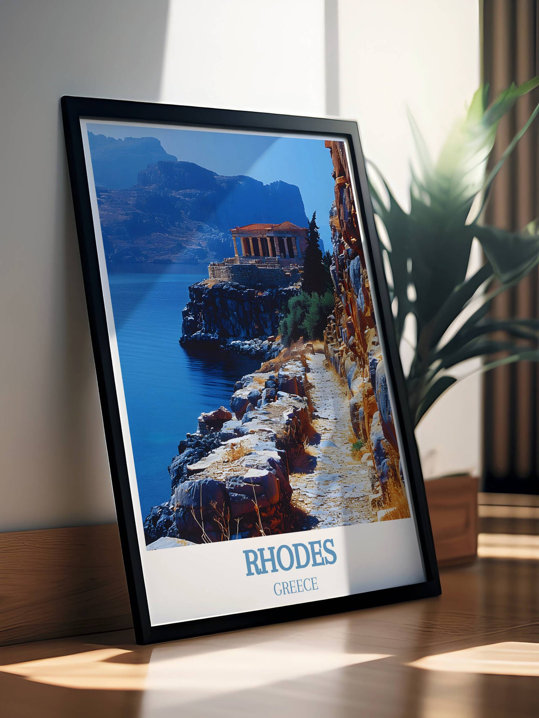 Acropolis of Lindos Modern Art prints present the ancient ruins of Rhodes Greece in a stylish and contemporary format. Ideal for home decoration or as a unique gift, these prints highlight the beauty and history of this famous Greek landmark.