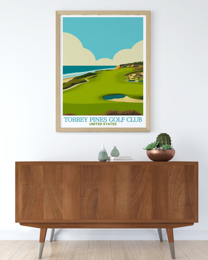 Beautiful Torrey Pines print featuring the iconic landscape of Torrey Pines Golf Club makes for a perfect wedding gift or housewarming gift the detailed depiction captures the tranquility and splendor of nature