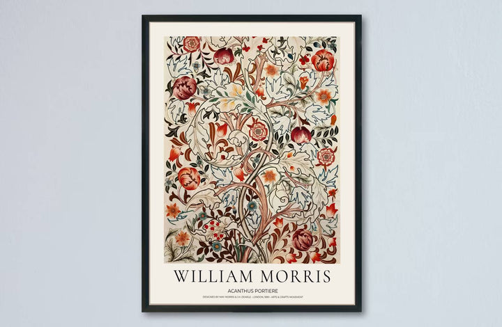 Elegant art print reproduction of the classic Acanthus Portiere artwork by William Morris, ideal for flexible decor setups and tailored color schemes across traditional, transitional, or modern interiors.