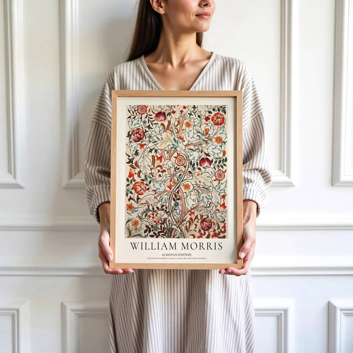 Vintage floral artwork print of William Morris Acanthus Portiere, providing an elegant touch to classic European, Victorian, and cottagecore home interior themes with rich organic patterns and floral motifs.