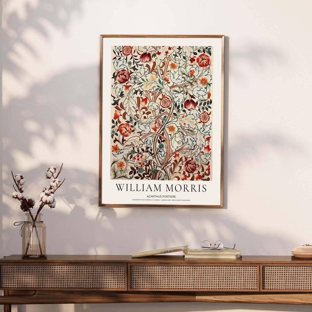 Timeless William Morris Acanthus Portiere floral artwork print, blending vintage English textile design with durable high definition detailing for timeless wall decoration across modern residential spaces.