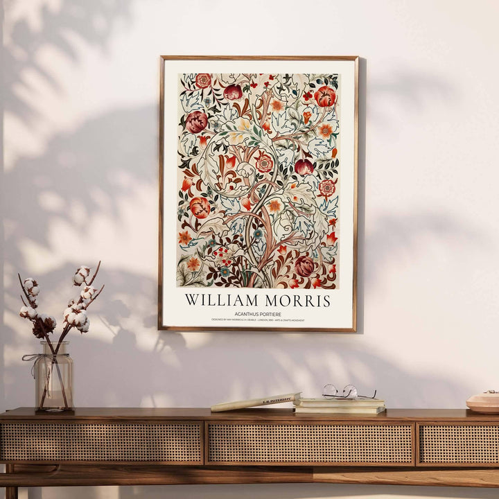 Timeless William Morris Acanthus Portiere floral artwork print, blending vintage English textile design with durable high definition detailing for timeless wall decoration across modern residential spaces.