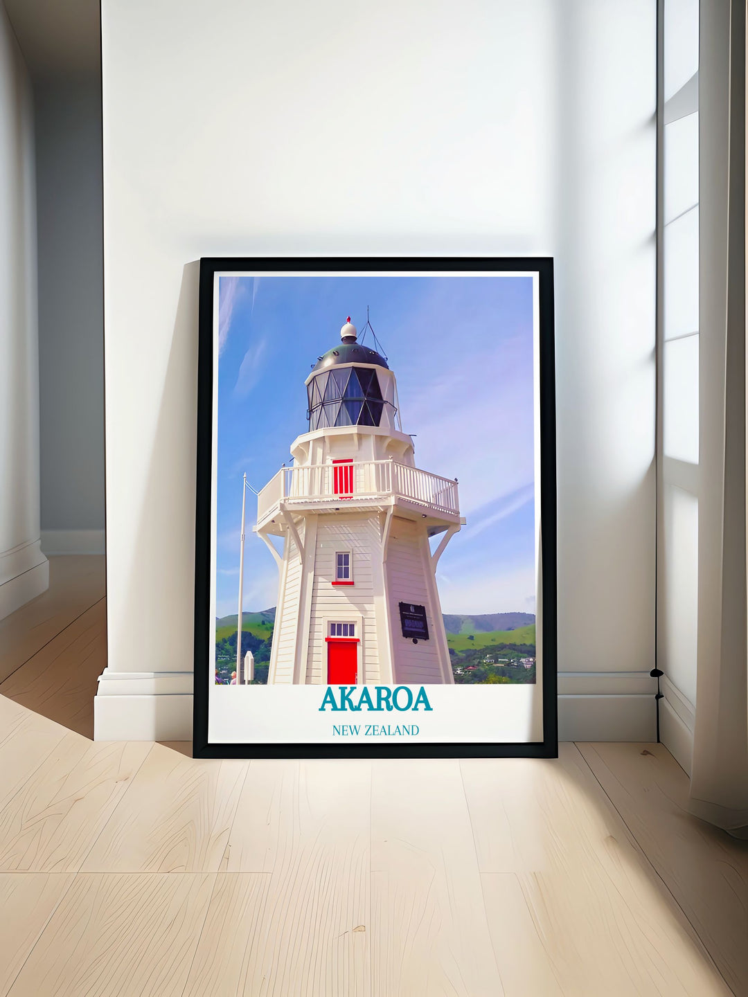 Modern wall decor of Akaroa Lighthouse, perfect for adding a nautical theme to your home.