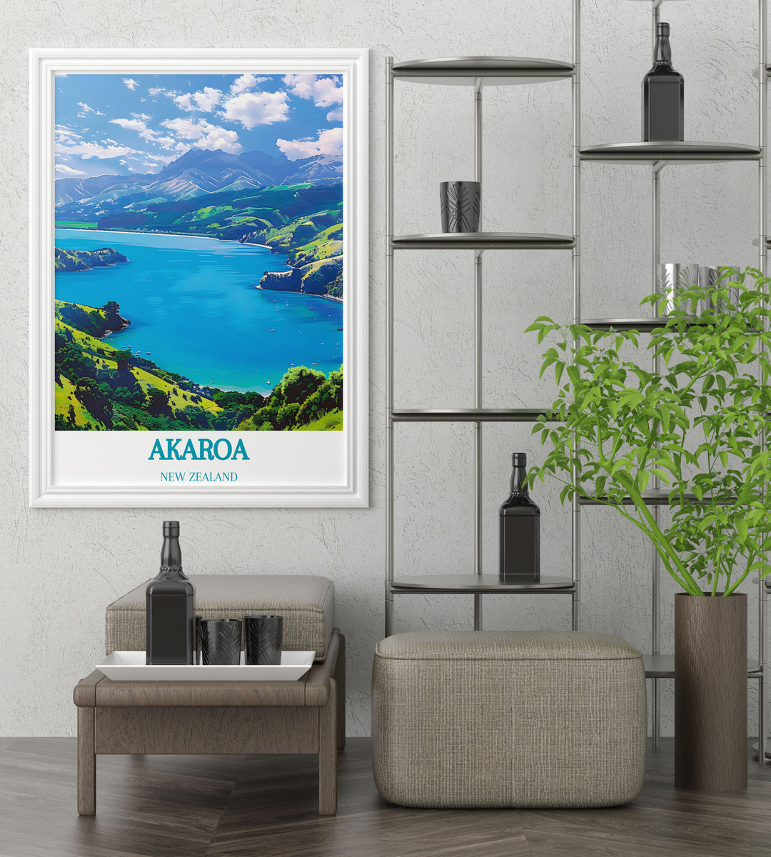 Canvas art of New Zealand, depicting the tranquil landscapes and vibrant marine life of Akaroa Harbour.