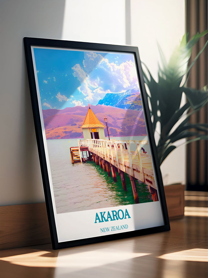 Artistic representation of Akaroa Harbour, ideal for those seeking a peaceful decor theme.