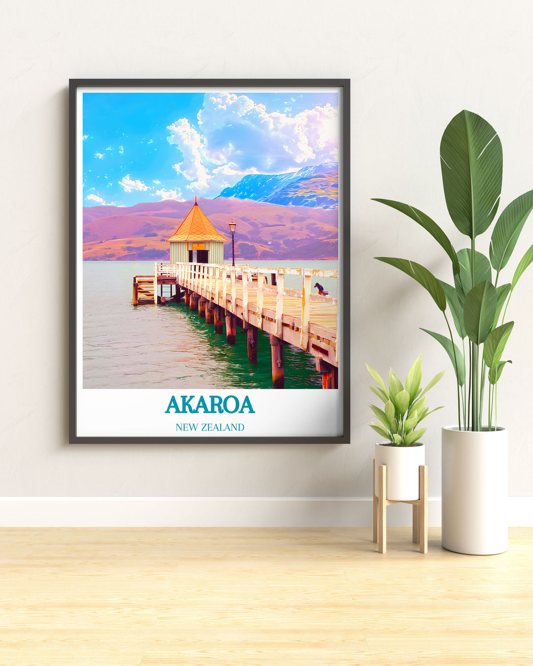 Vintage poster of New Zealand landscapes, perfect for adding a touch of retro style to modern spaces.