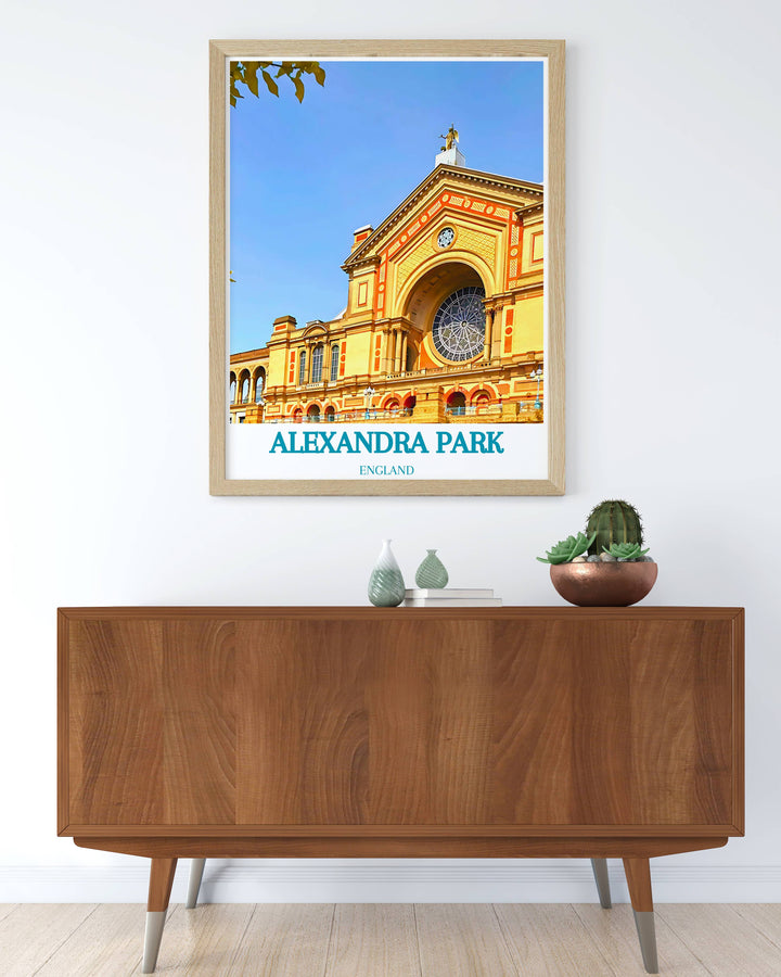 Ally Pally travel print depicting the iconic structure and surrounding natural beauty, a must-have for any art enthusiast.