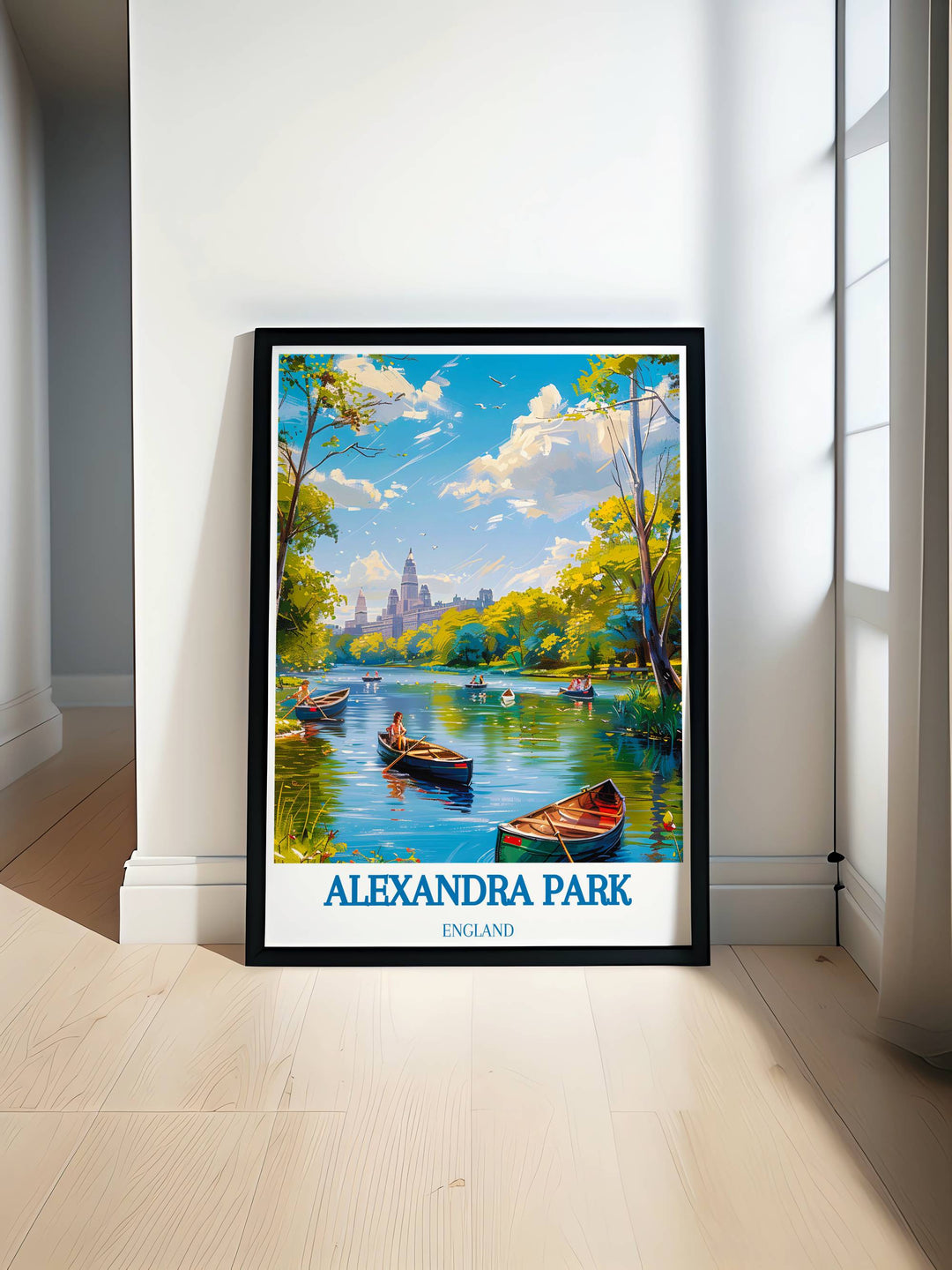 Bucket list prints of London parks, combining iconic views of Alexandra Park and Hampstead Heath in one artwork.