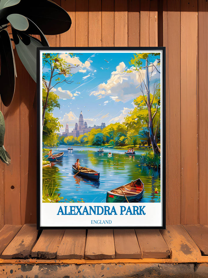 Ally Pally panoramic travel print showcasing the historic palace and sweeping views of London, perfect for collectors.