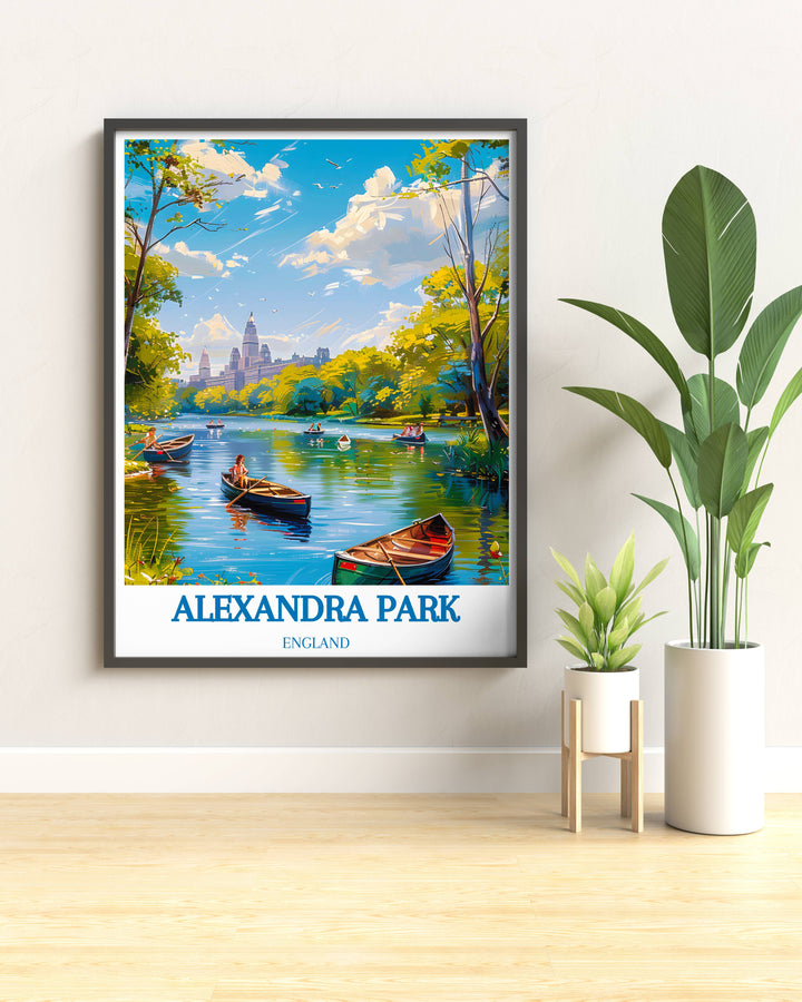 Framed print of London's Hampstead Heath, highlighting the peaceful atmosphere and lush landscapes.