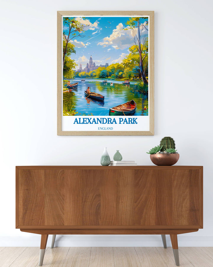 London park poster of Hampstead Heath, illustrating the tranquil natural beauty and vast meadows ideal for London enthusiasts.
