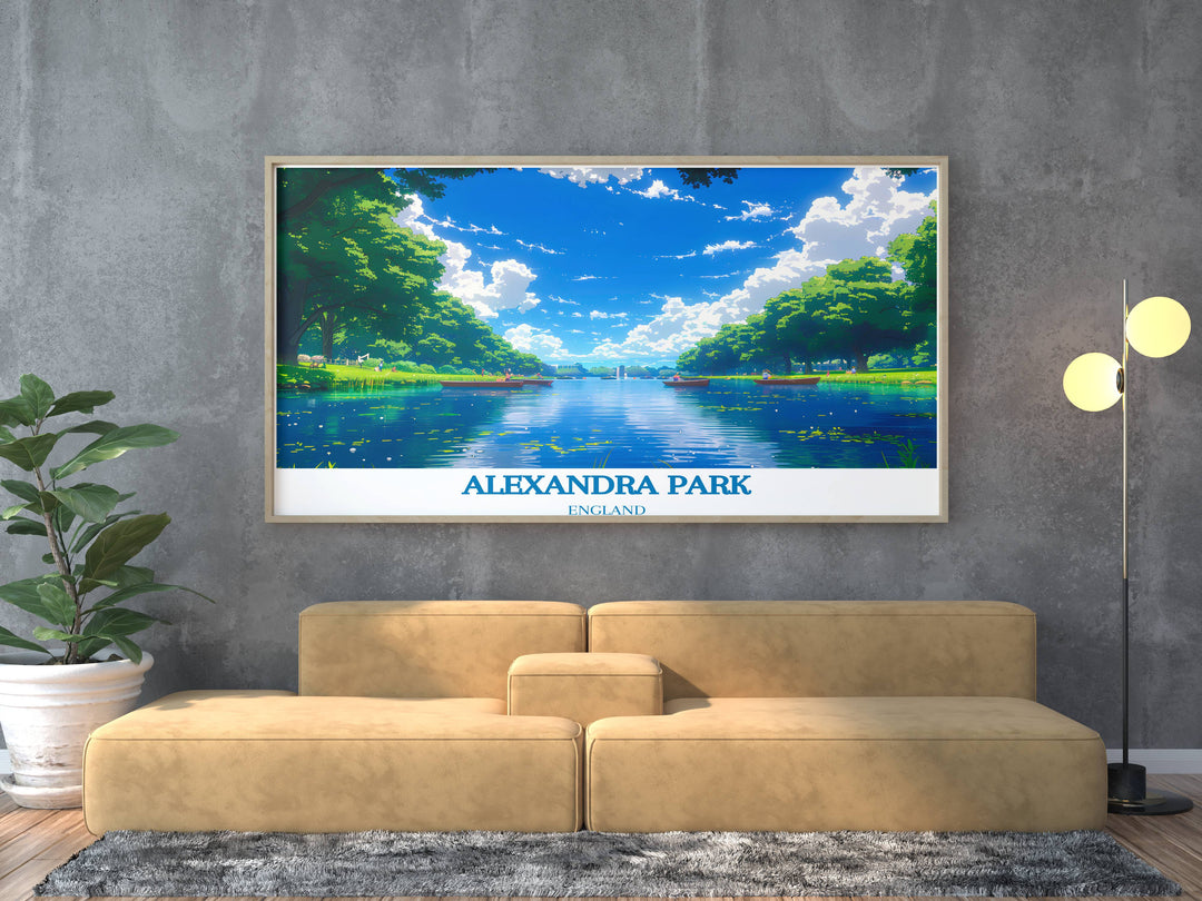 Artistic rendition of Hampstead Heath’s expansive meadows, offering a tranquil scene that complements any interior decor.