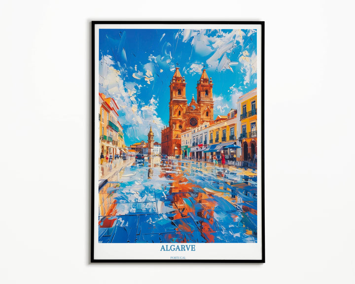 Affiche de voyage de l’Algarve - Igreja de Santa Maria - Cathédrale de Faro - Illustration de l’Algarve - Affiche de l’Algarve du Portugal