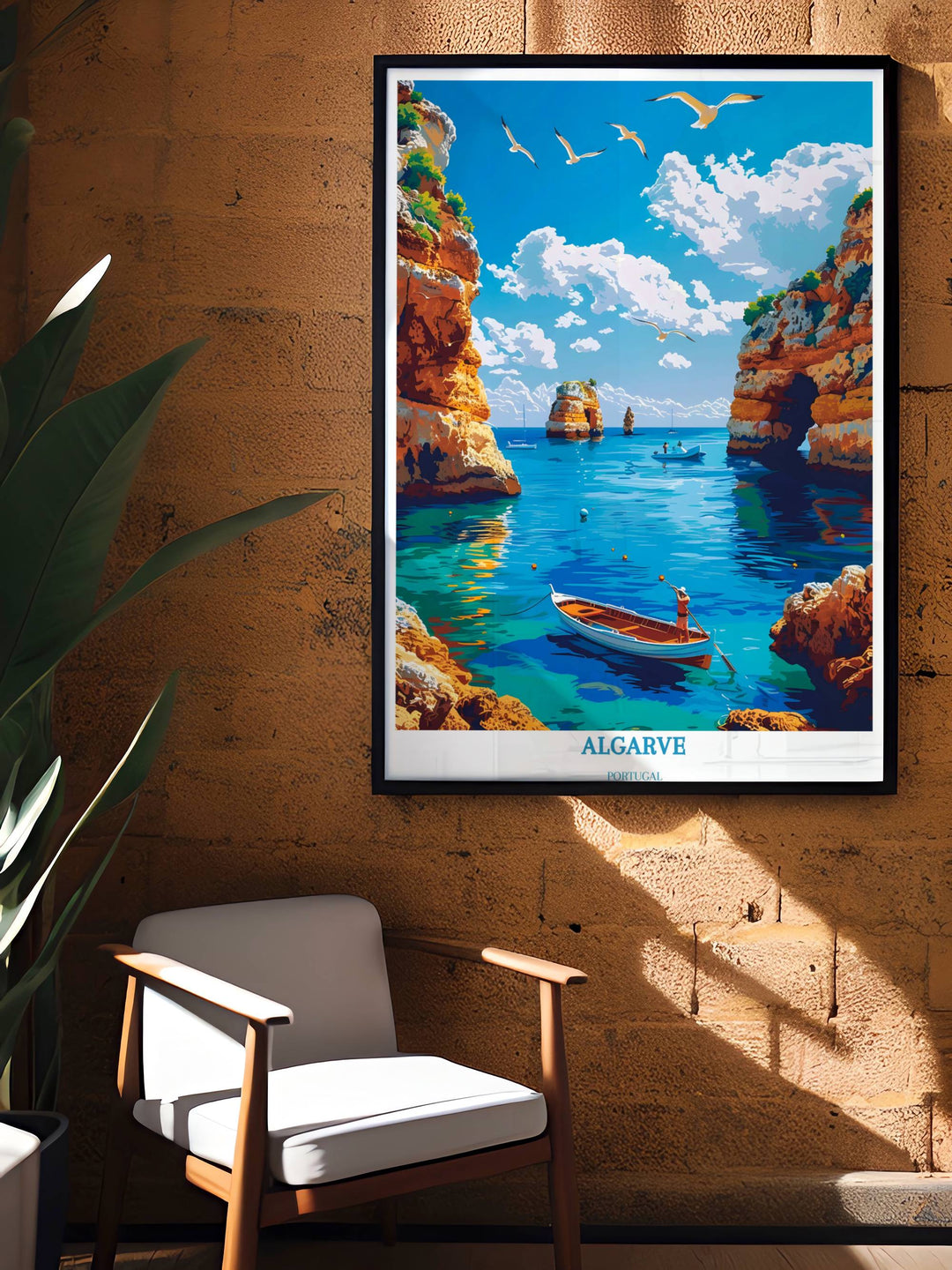 Algarve Travel Print - Benagil Sea Cave - Cadeau de pendaison de crémaillère - Illustration de l’Algarve - Affiche du Portugal