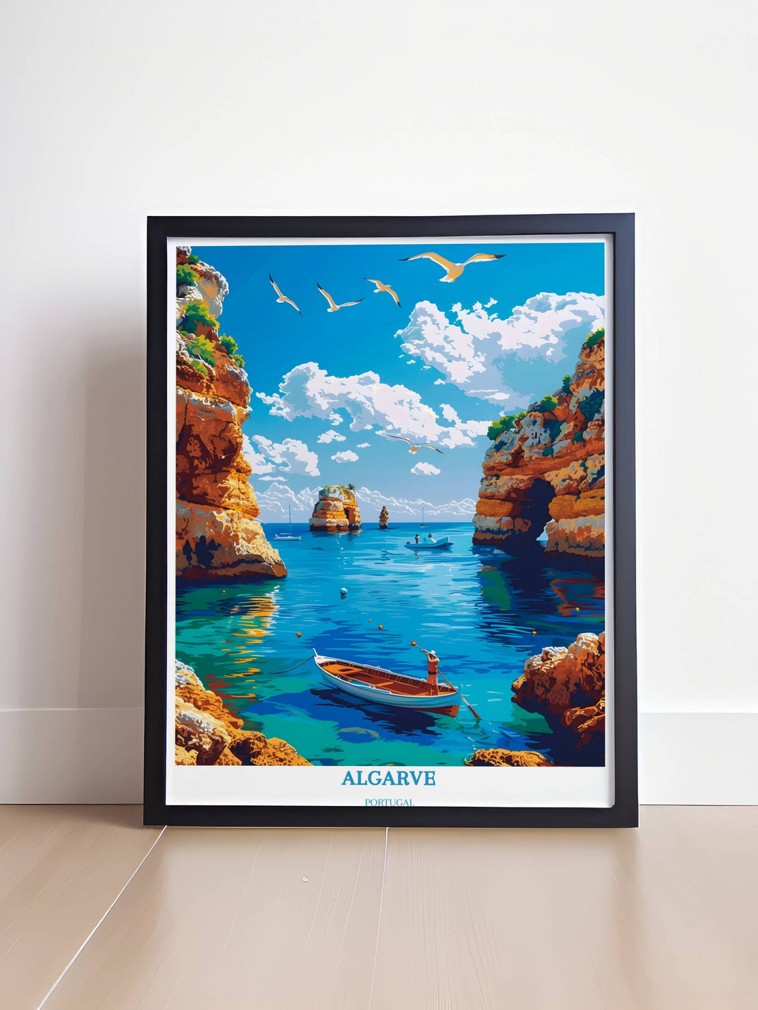 Algarve Travel Print - Benagil Sea Cave - Cadeau de pendaison de crémaillère - Illustration de l’Algarve - Affiche du Portugal