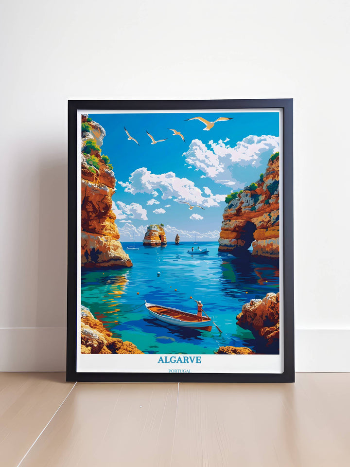 Algarve-Reisedruck – Benagil-Meereshöhle – Geschenk zur Wohnungserwärmung – Algarve-Illustration – Portugal-Poster