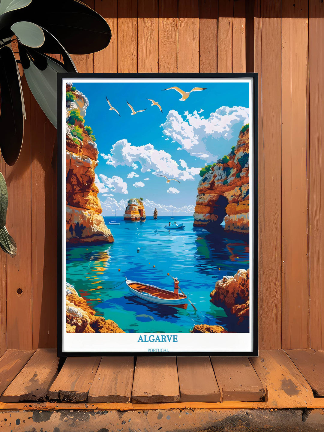 Algarve-Reisedruck – Benagil-Meereshöhle – Geschenk zur Wohnungserwärmung – Algarve-Illustration – Portugal-Poster