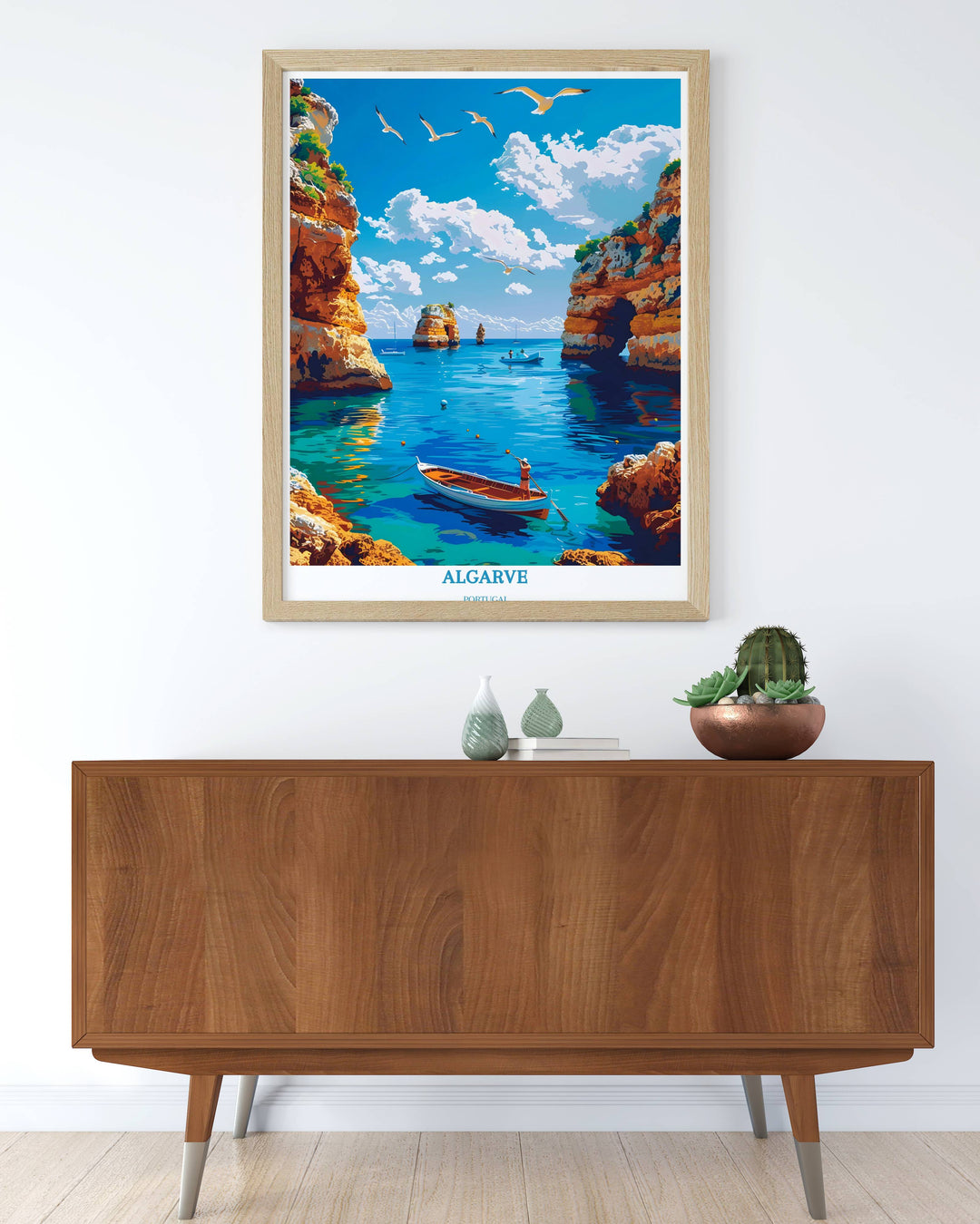 Algarve-Reisedruck – Benagil-Meereshöhle – Geschenk zur Wohnungserwärmung – Algarve-Illustration – Portugal-Poster