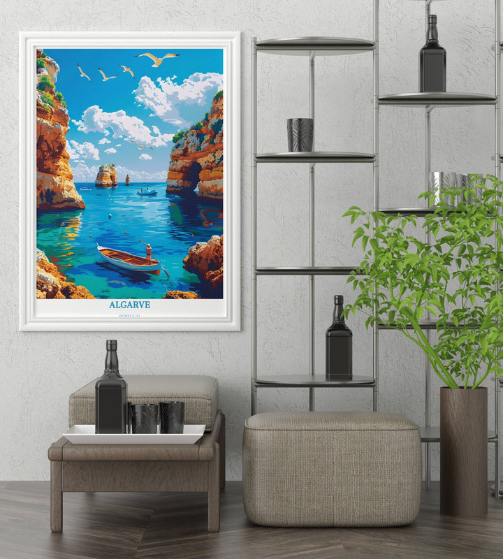 Algarve Travel Print - Benagil Sea Cave - Housewarming Gift - Algarve Illustration - Portugal Poster