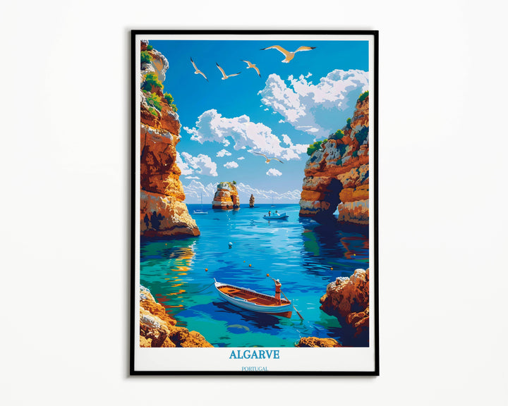 Algarve-Reisedruck – Benagil-Meereshöhle – Geschenk zur Wohnungserwärmung – Algarve-Illustration – Portugal-Poster