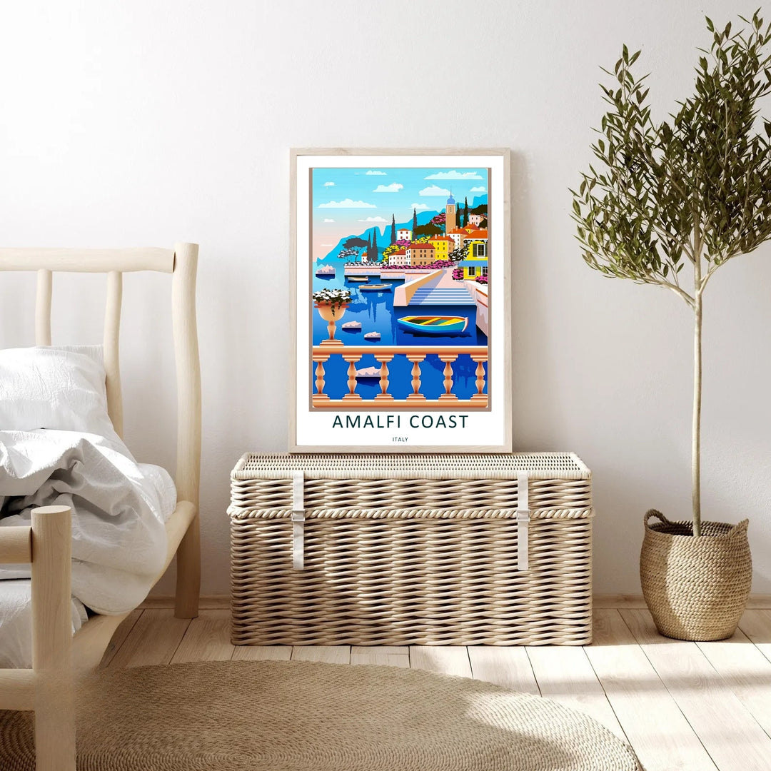 Expertly finished Amalfi Coast nature art piece from MapYourDreams, featuring a sturdy frame backing and clear protective glass.