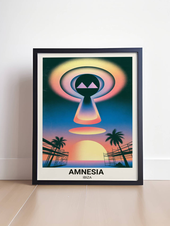 Shop Map Your Dreams for premium nightclub art like this Amnesia Ibiza surrealist poster. Archival-grade paper ensures the vibrant Balearic gradients stay vivid for years.