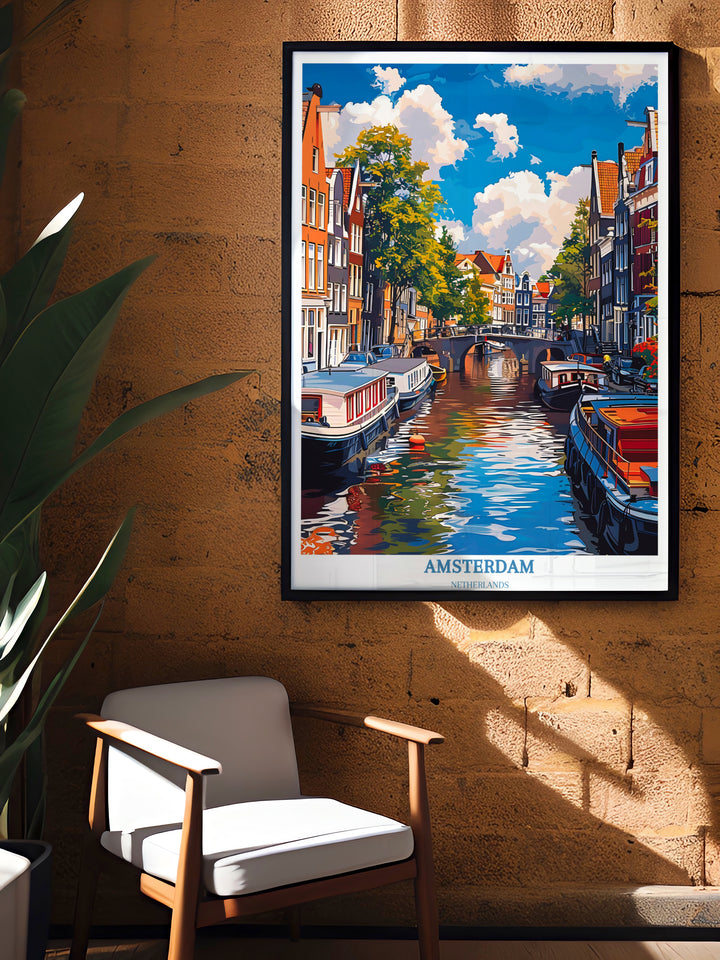 Amsterdam Travel Print - Art mural des Pays-Bas pour la décoration intérieure - Cadeau de pendaison de crémaillère - Art mural rétro
