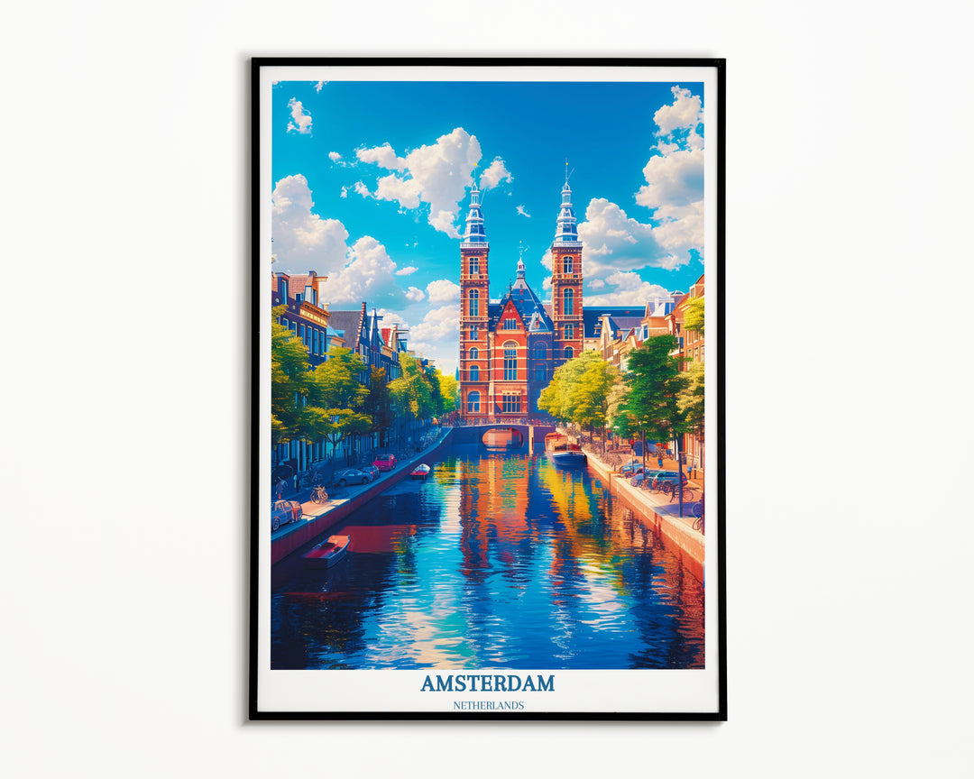 Amsterdam Travel Print - Art mural Hollande - Cadeau de pendaison de crémaillère - Art mural rétro