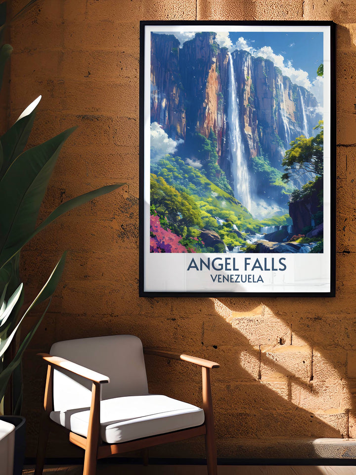 Angel Falls vintage style print, a blend of retro charm and modern artistry, ideal for sophisticated home decor.