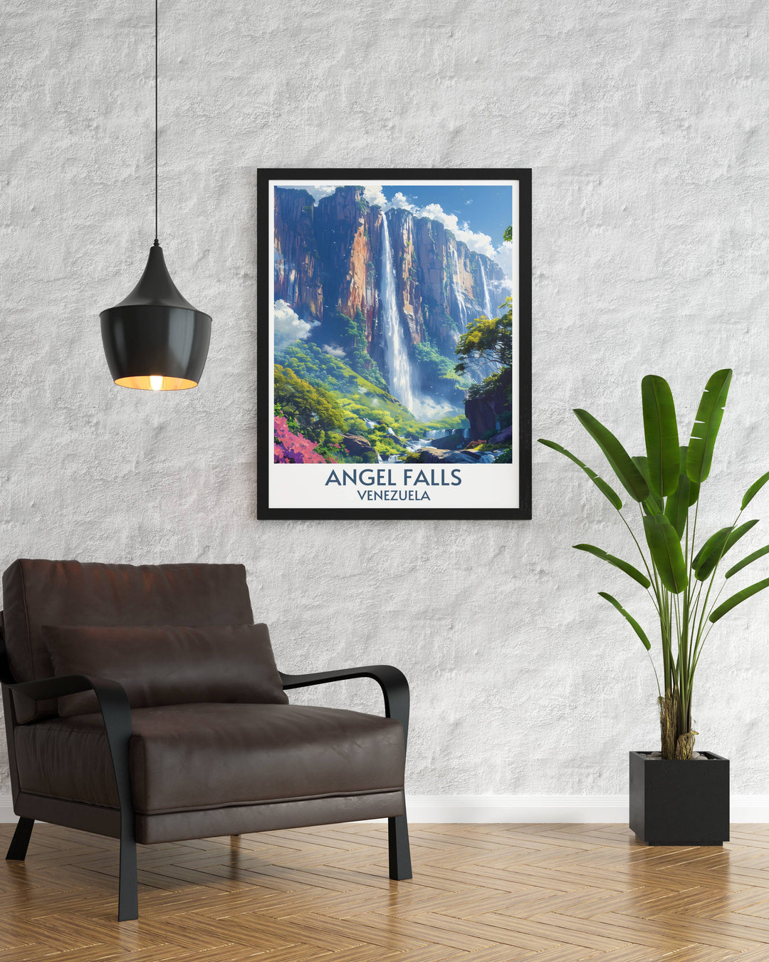 Gift-ready Angel Falls poster, an inspiring portrayal of Venezuela’s iconic waterfall, ideal for art enthusiasts.