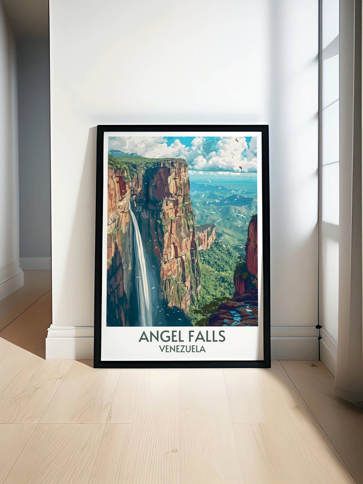 This unique wall art featuring Auyan Tepui and Angel Falls offers a breathtaking view into one of the most iconic landscapes of South America.
