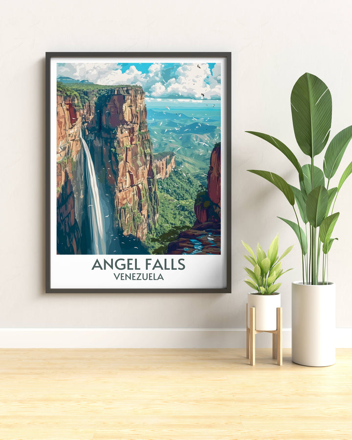 Immerse yourself in the beauty of Venezuela with this Auyan tepui and Angel Falls wall art, showcasing the natural wonders in stunning clarity.