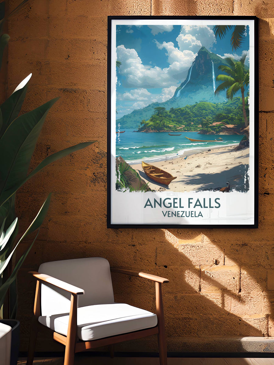 Experience the breathtaking beauty of Angel Falls Canaima National Park through this vibrant and detailed print, perfect for any nature lover&