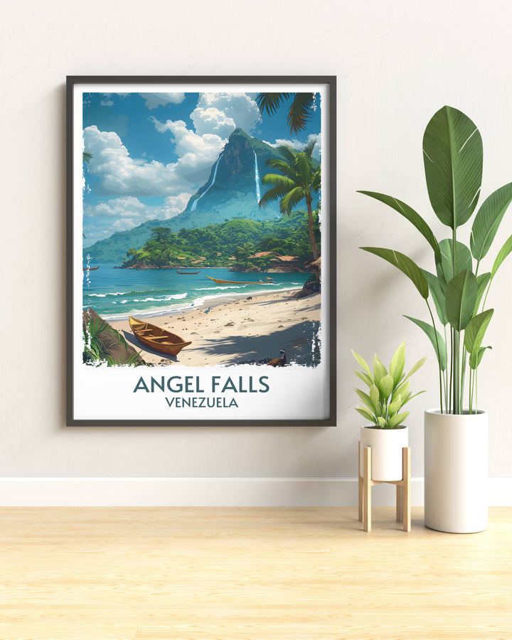 Angel Falls Canaima National Park captured in stunning detail on this wall art, inviting the viewer to explore Venezuela's rich natural heritage.
