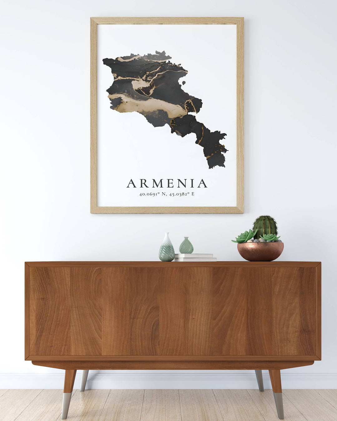 A magnificent abstract art piece capturing an Armenia map silhouette layered with opulent gold glitter and deep black resin textures, ideal for upscale living room wall decor and framed poster sets.