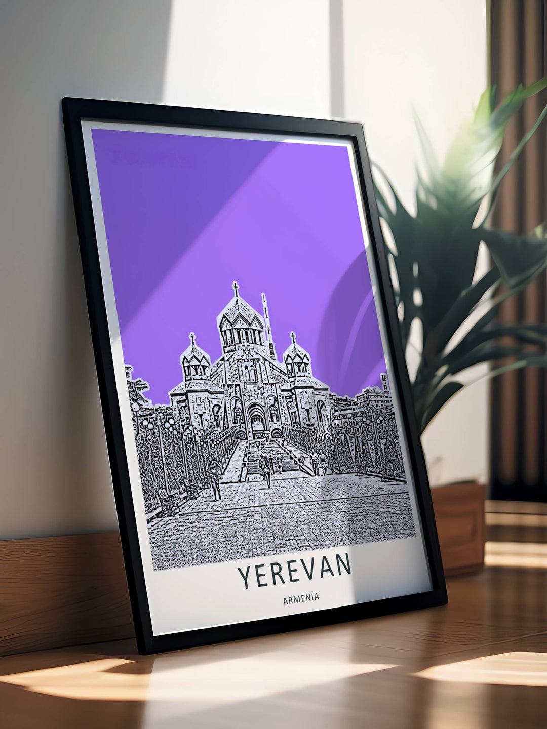 Clean architectural design focusing on the grand entrance of Saint Gregory the Illuminator Cathedral in Yerevan, creating a gorgeous display ideal for an entrance hallway gallery wall arrangement.