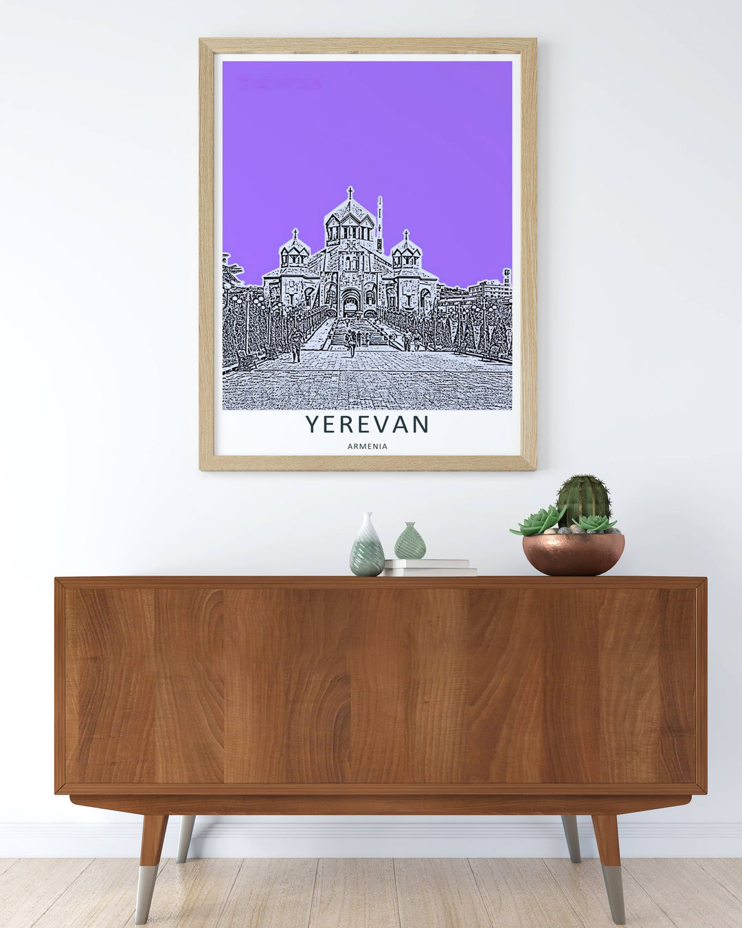 Fine art print honoring Armenian city heritage with a vivid linework overview of Saint Gregory the Illuminator Cathedral, supplied by MapYourDreams in a canvas layout or premium silver frames.