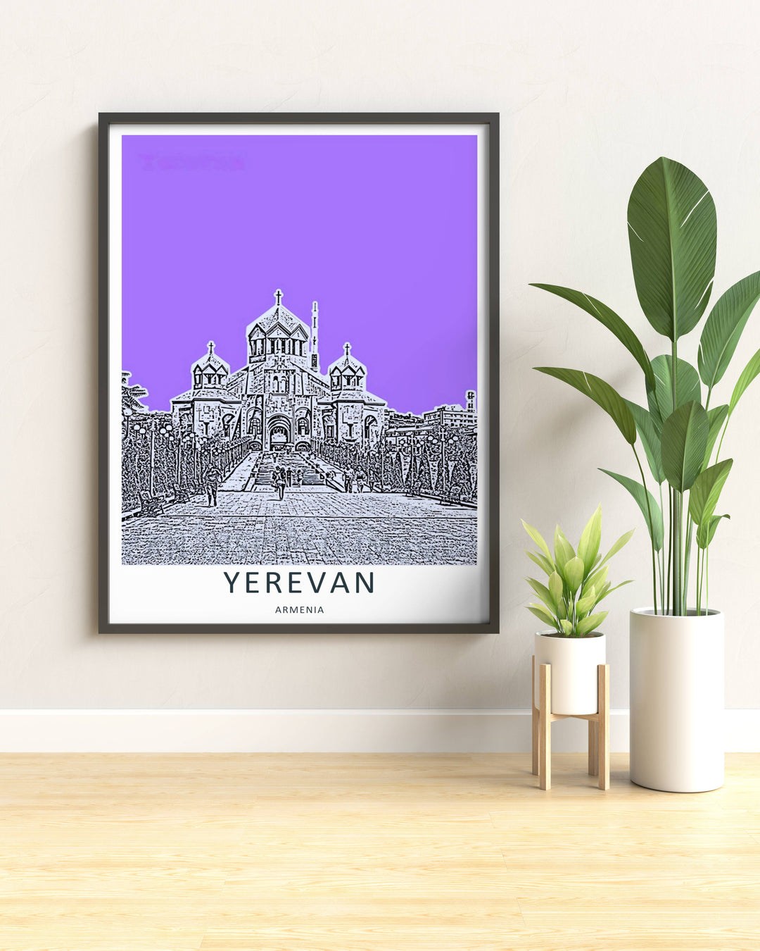 Captivating cathedral panorama print of Yerevan featuring the grand presence of Saint Gregory the Illuminator Cathedral, making for a timeless canvas print or a professionally finished pure gold frame.