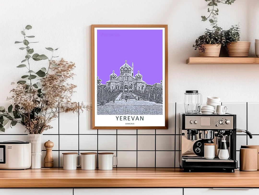 A premium fine art city print capturing the sprawling stone architecture of Saint Gregory the Illuminator Cathedral in Yerevan, available as a canvas print or within timeless finished white frames.