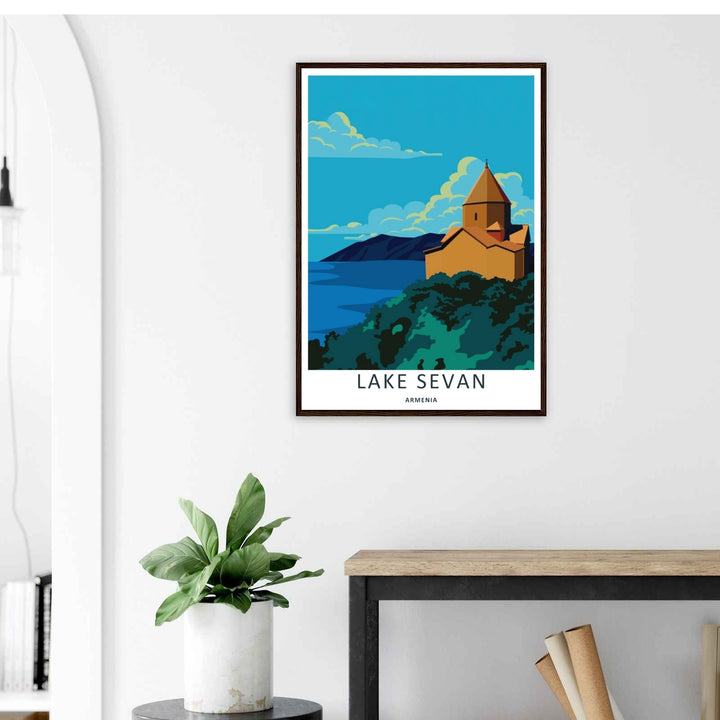 Fine art print honoring Armenian heritage with a vivid overview of Lake Sevan and the surrounding hillsides, supplied by MapYourDreams in a canvas layout or premium silver frames.