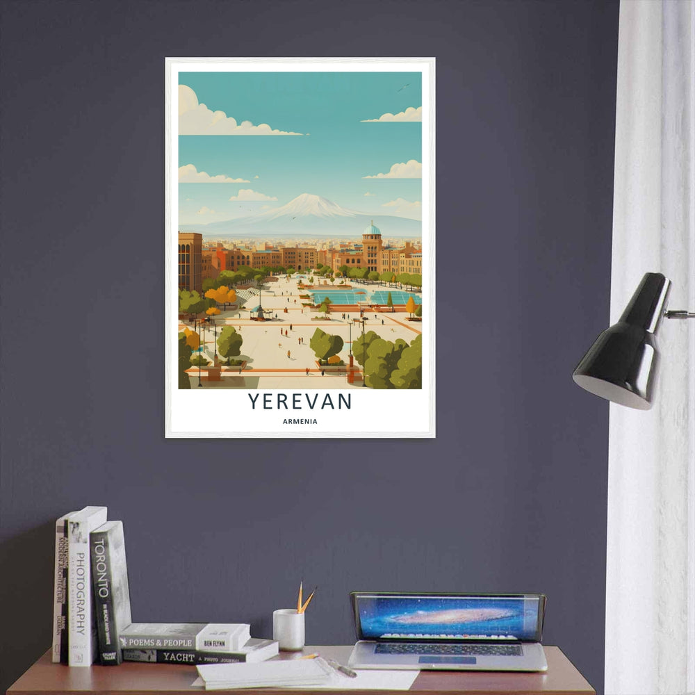 High-quality city landscape artwork capturing a bird's-eye view of Republic Square in Yerevan, Armenia, available as a ready-to-hang gallery wrapped canvas print display.
