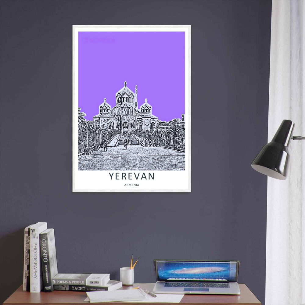 High-contrast city architecture print depicting the grand stone arches of Saint Gregory the Illuminator Cathedral in Yerevan, Armenia, available as a ready-to-hang gallery wrapped canvas display.