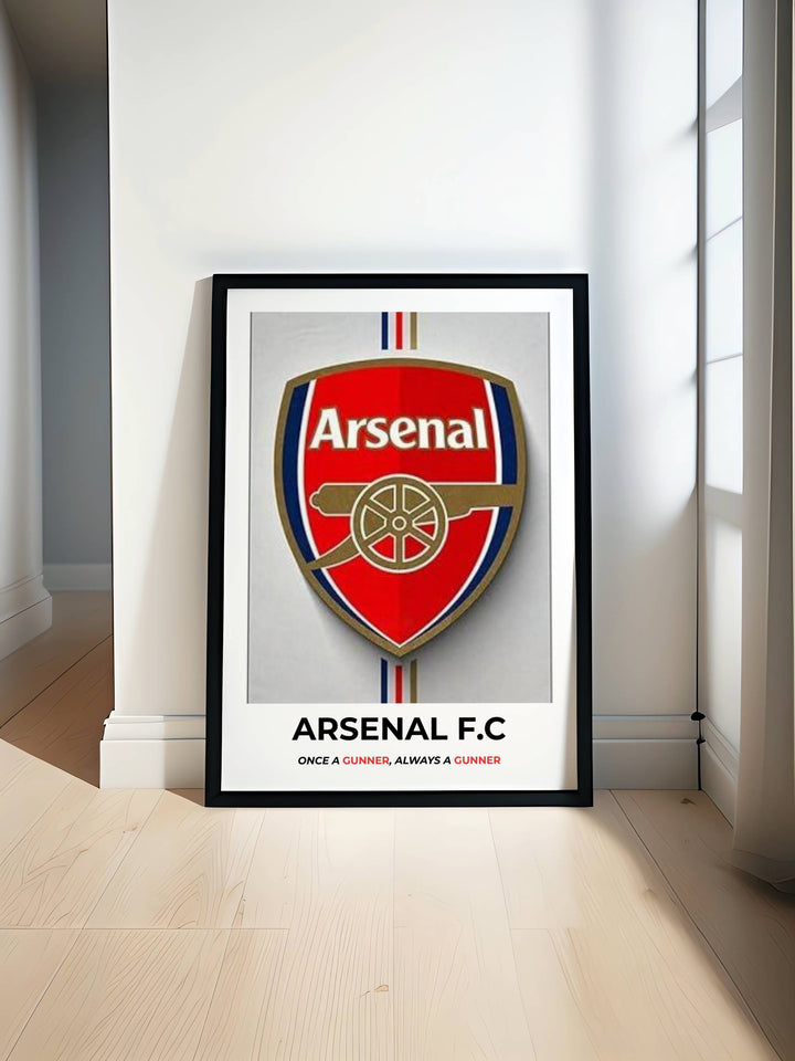 Framed Arsenal F.C. poster on a wall