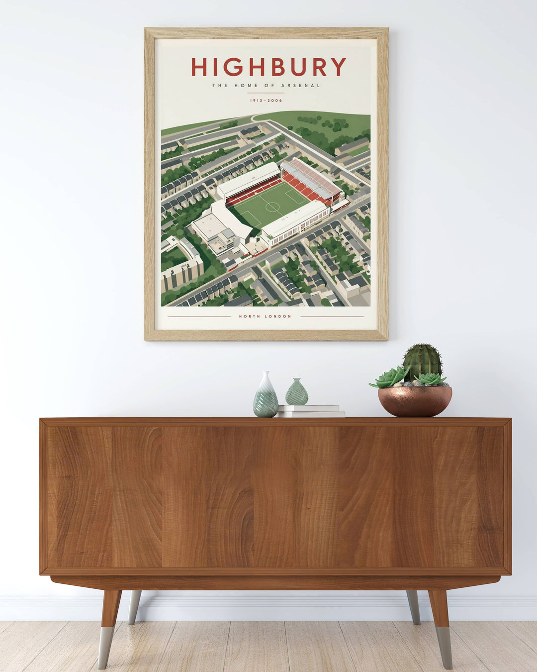 Print of Highbury Stadium in North London, showing Arsenal&